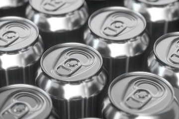 Cans with white background, Recyclable cans, 3d rendering.