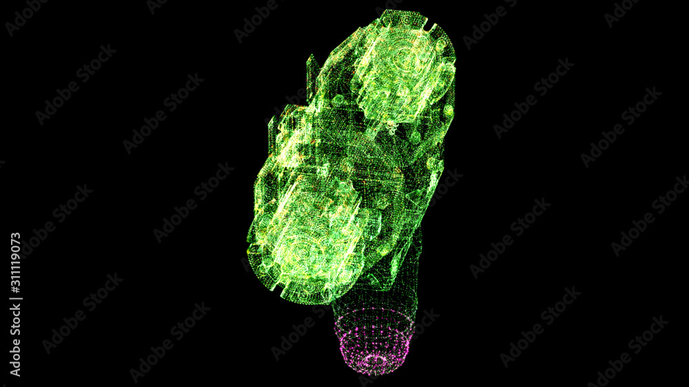 Fototapete Futuristic user interface head up display Holographic electromagnetic mechanical system and digital data telemetry information display for digital background computer desktop display screen