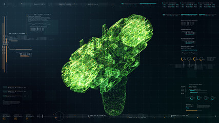 Futuristic user interface head up display Holographic electromagnetic mechanical system and digital data telemetry information display for digital background computer desktop display screen