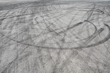 Skid marks tire marks on motor race track asphalt international circuit.shoot down view.