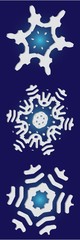 Kit of simple, beautiful snowflakes on blue background.