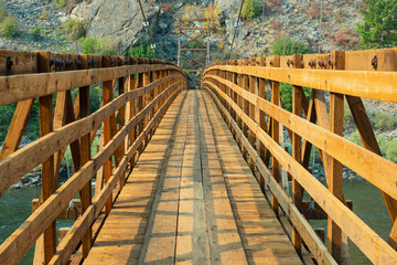 Fototapeta premium The Platform of the Historic Stoddard Pack Bridge Across the Salmon River near North Fork, Idaho in 2013. The bridge was destroyed in 2017.