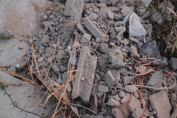 Broken concrete wall Laying on the ground