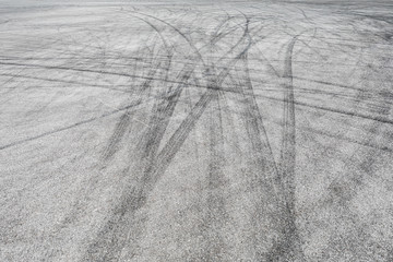 Skid marks tire marks on motor race track asphalt international circuit.shoot down view.