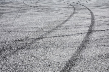Skid marks tire marks on motor race track asphalt international circuit.shoot down view.