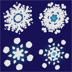 Kit of simple, beautiful snowflakes on blue background.