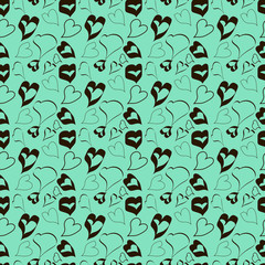 seamless pattern turquoise background with black hearts