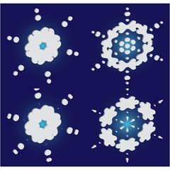 Collection of cute snowflakes on blue background.