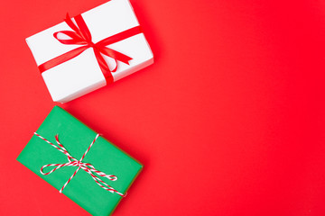 Happy New Year and Christmas 2020 day, top view Xmas white and green gift boxes