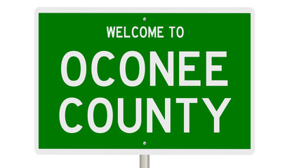 Rendering of a green 3d highway sign for Oconee County