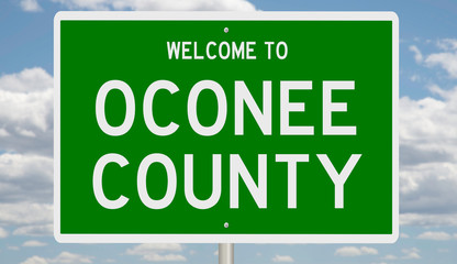 Rendering of a green 3d highway sign for Oconee County - obrazy, fototapety, plakaty