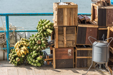 Break bulk cargo on the ferry from Ranong to the island of Ko Phayam in the south-west of Thailand © ksl