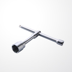 realistic steel socket wrench on white