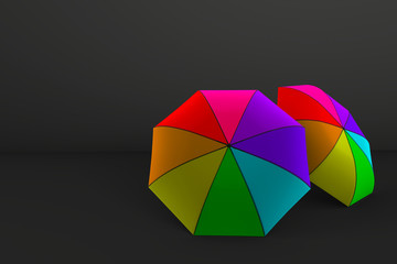 3d rendering of  individuality, leadership, LGBT rights concepts. Rainbow umbrella representing LGBT symbol. Horizontal composition with copy space.