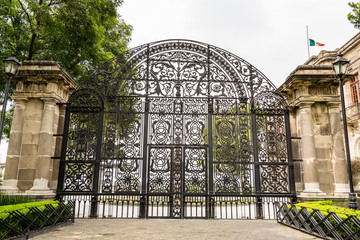 Main gate of Chapultepec Castle.  located on top of Chapultepec Hill in the Chapultepec park in the...