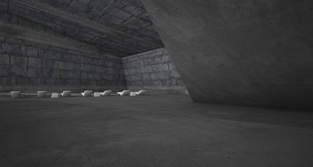 Abstract architectural concrete interior of a minimalist house with swimming pool. 3D illustration and rendering.