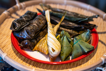 grill sticky rice in banana leave