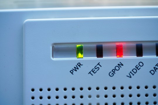 close up view control panel of network router