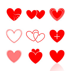 Set of red hearts icons. Design element for valentine's day card. Vector illustration.