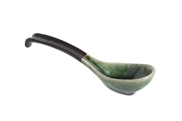 ceramic spoon for Japanese food isolated on white background, vintage Japanese spoon