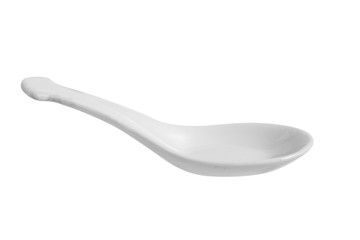 White ceramic spoon for Japanese food isolated on white background, vintage Japanese spoon