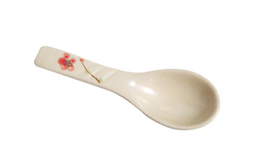 ceramic spoon for Japanese food isolated on white background, vintage Japanese spoon
