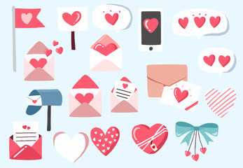 Cute object valentine collection with letter, heart,ribbon.Vector illustration for icon,logo,sticker,printable