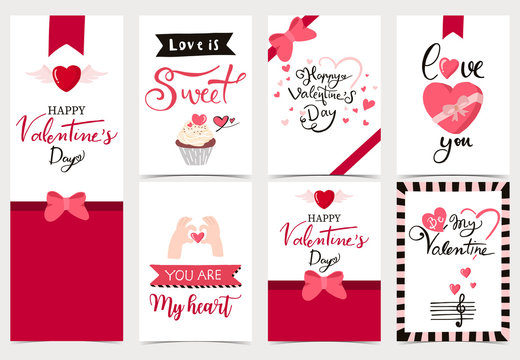 Collection of valentine’s day background set with heart,cupcake,note.Editable vector illustration for website, invitation,postcard and sticker.Wording include love you, you are my heart