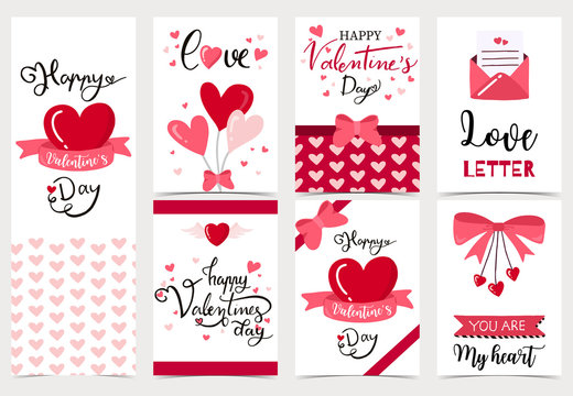 Collection of valentine’s day background set with heart,letter,ribbon.Editable vector illustration for website, invitation,postcard and sticker.Wording include love you, you are my heart