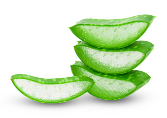 Aloe vera slice on white background.