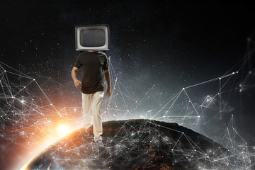 Monitor headed man. Mixed media