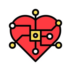 Heart with computer chip, Future technology filled design icon