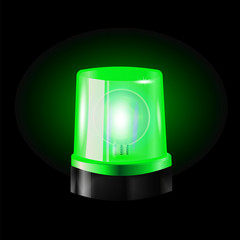 Green flashers Siren Vector. Realistic Object. Light Effect. Beacon For Police Cars Ambulance, Fire Trucks. Emergency Flashing Siren.