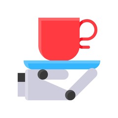 Obraz na płótnie Canvas Robot hand holding coffee cup vector, Robotics related flat design icon