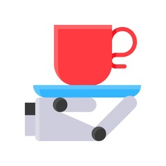 Robot hand holding coffee cup vector, Robotics related flat design icon