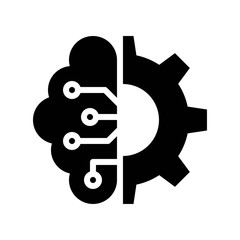 Half brain and half gear vector, Artificial related sollid design icon