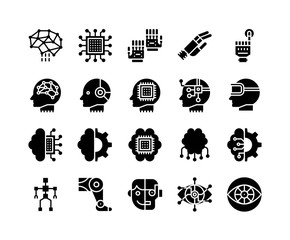 Artificial related solid design icon set, vector illustration