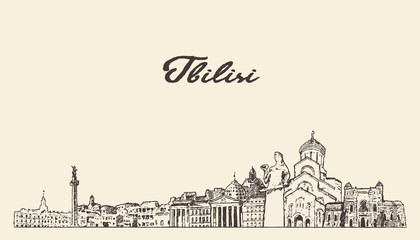 Tbilisi skyline, Georgia, hand drawn vector sketch
