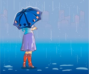 girls with an umbrella, a beautiful girl with an umbrella in the rain, autumn season, the constellations and phases of the moon are depicted on an umbrella, a girl is holding an umbrella with moons