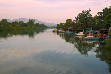 Morning on the Cha-Am river. Thailand
