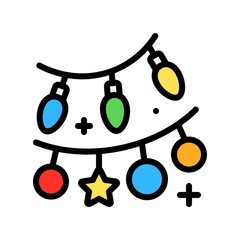 Christmas lights filled style icon, vector illustration