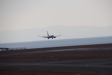 The jet plane which is going to land at Centrair in Nagoya city