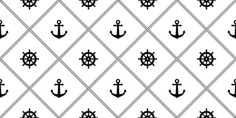 Anchor seamless pattern rope vector boat pirate helm Nautical maritime sea ocean repeat wallpaper scarf isolated tile background illustration line design