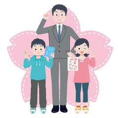 桜  先生　生徒　学習塾のイラスト