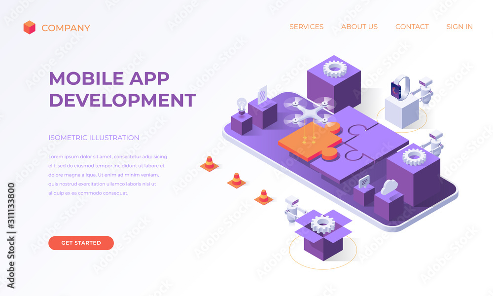 Poster landing page for mobile app development