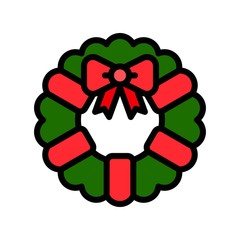 Christmas Wreath vector illustration, filled design icon