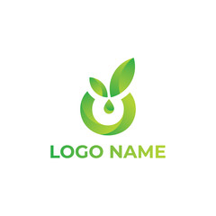 Initial O letter leaves with water droplets. Minimalist and modern cannabis leaf design