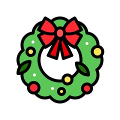 Christmas Wreath vector illustration, filled design icon