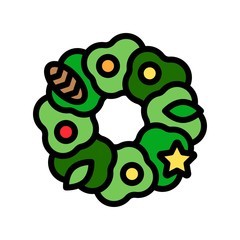 Christmas Wreath vector illustration, filled design icon