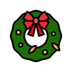 Christmas Wreath vector illustration, filled design icon